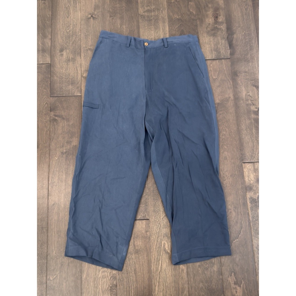 Caribbean Roundtree Mens Blue 100% Silk Flat Front Hawaiian Pants Size 34X26